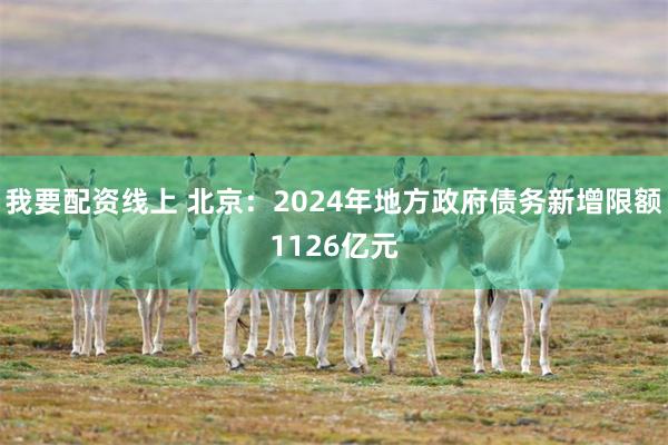 我要配资线上 北京：2024年地方政府债务新增限额1126亿元